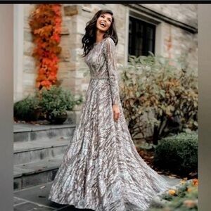 Mac Duggal Dresses | Mac Duggal 79261 Mocha Sequin Long Sleeve Bateau size 14